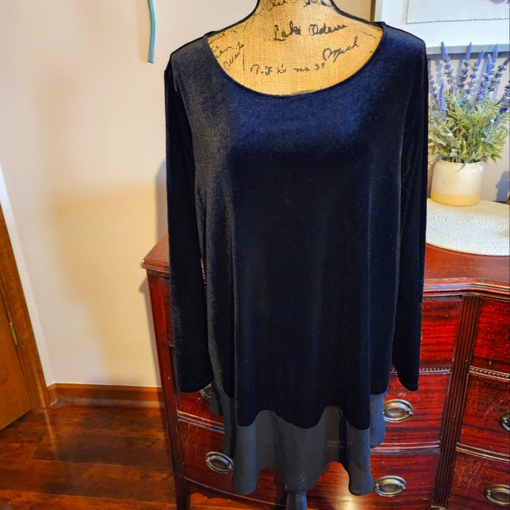 Ellen Tracy Very Pretty Feminine Black Velvet and A Black Sheer Fabric Bottom